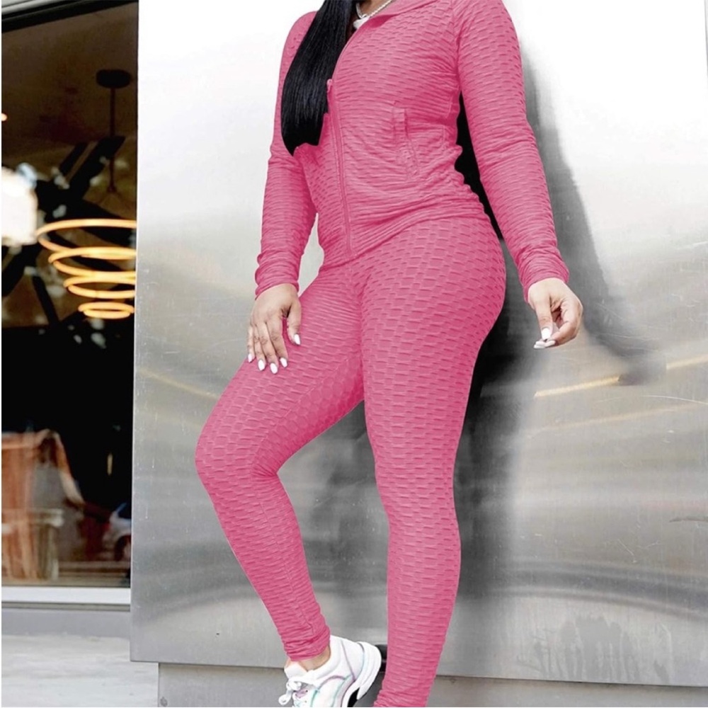 NEW MIX Mauve Textured Honeycomb 2 Piece Tracksuit Set NWT S/M or L/XL - Picture 5 of 8